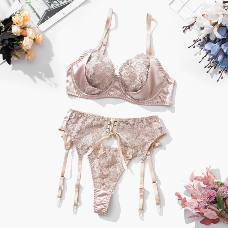 Ribbon Stitching Flower Embroidery Sexy Lingerie Garter - Image 5