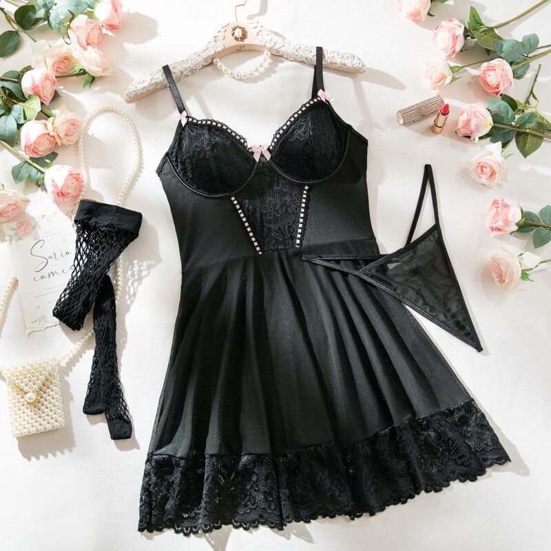 Sexy Lingerie Nightdress Lace Stitching Lace Body Shaping Sexy Lingerie Three-piece Set - Image 6