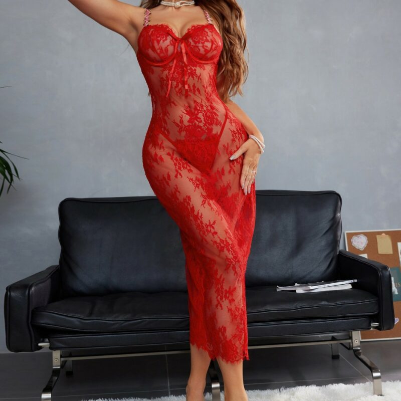 Sexy Lingerie Sexy Pajamas V-neck Bare Back Red Temptation - Image 3