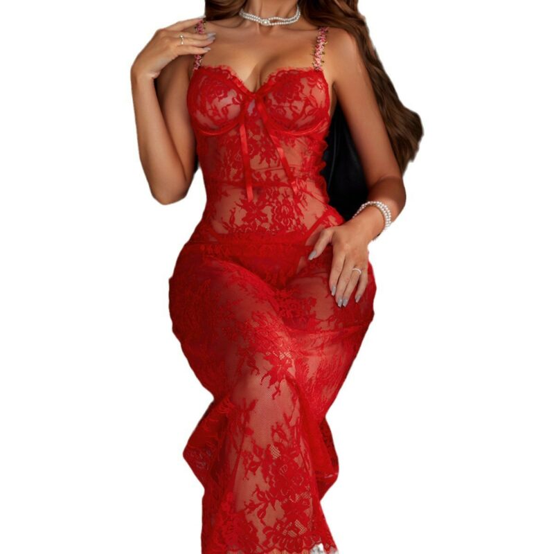 Sexy Lingerie Sexy Pajamas V-neck Bare Back Red Temptation - Image 5