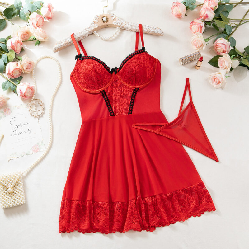 Sexy Lingerie Nightdress Lace Stitching Lace Body Shaping Sexy Lingerie Three-piece Set - Image 7