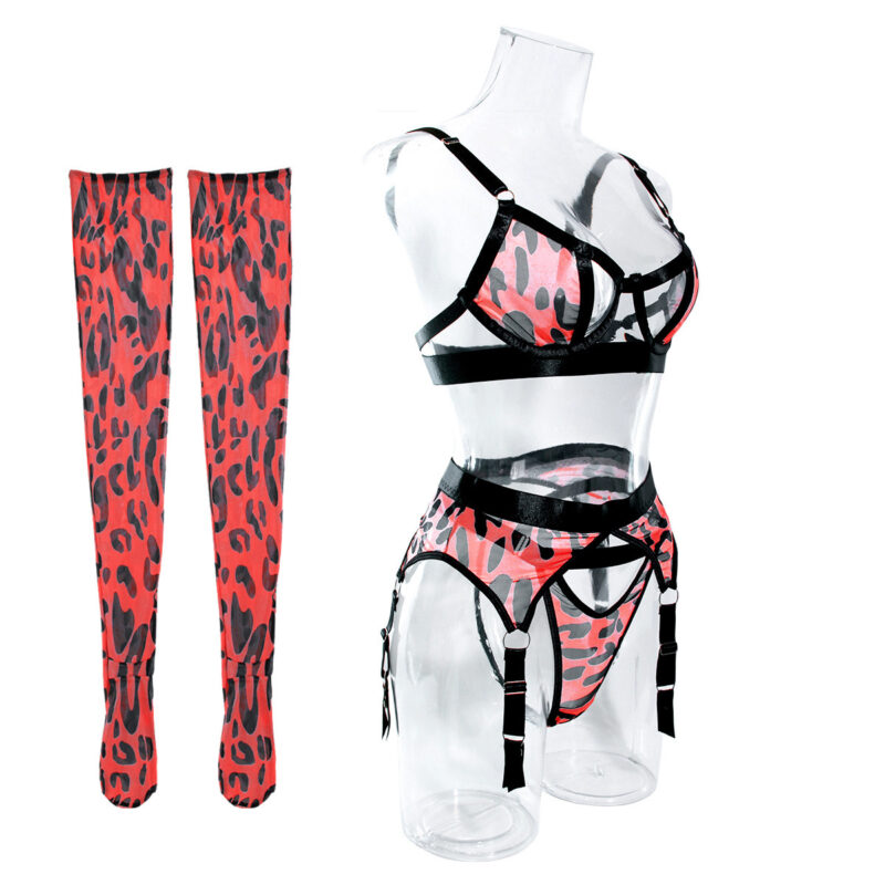 Wild Leopard Print Mesh Hollow Lingerie Stockings Sexy Lingerie Set - Image 10